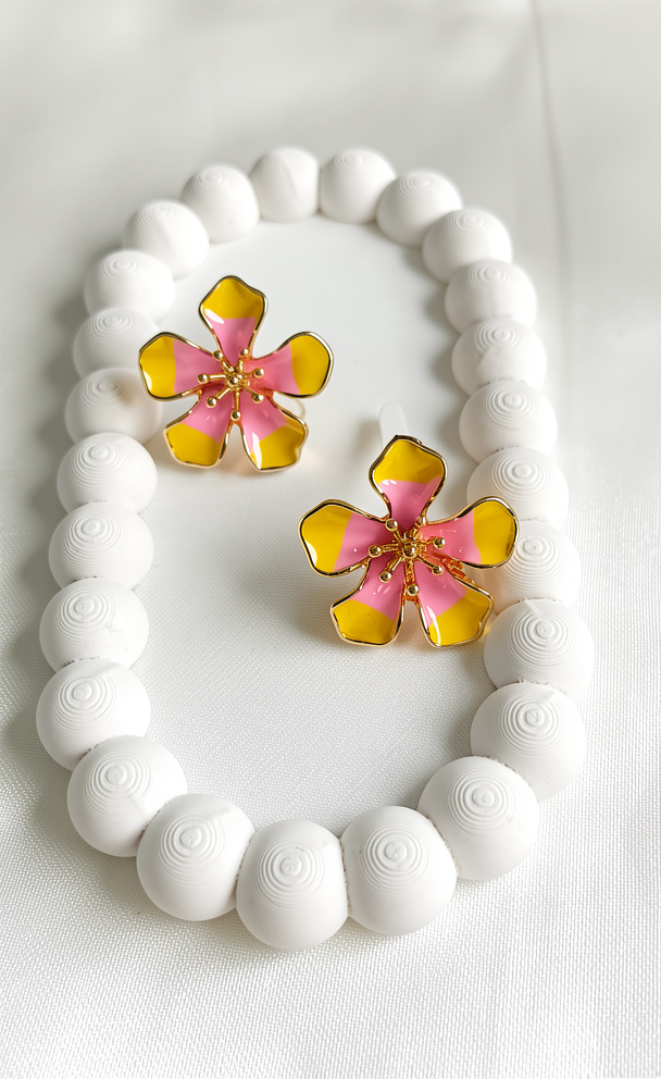 ARETES CHUNKY FLOR ROSA Y AMARILLO
