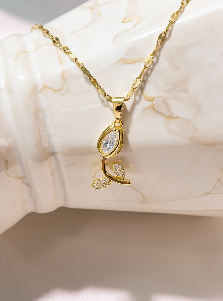 COLLAR TULIPAN CRISTAL GOLD ACERO INOX.