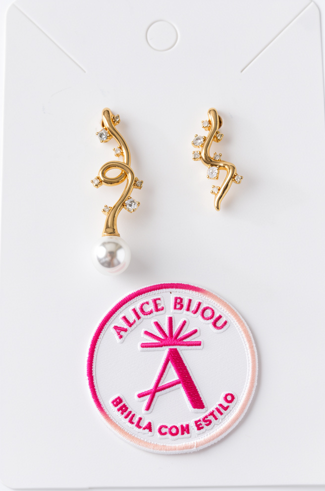 ARETES POSTE XUPING RAMAS ASIMETRICAS PERLA