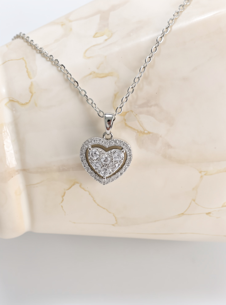COLLAR CORAZON FULL CIRCONES ACERO INOX. SILVER