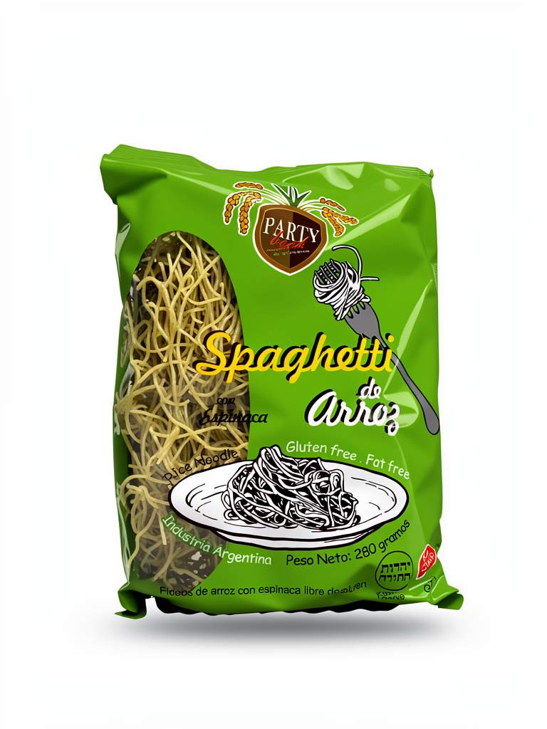 Spaghetti de arroz con espinaca