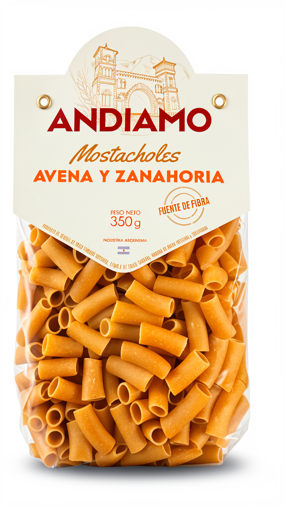 Fideos Andiamo Mostacholes  de avena y Zanahoria