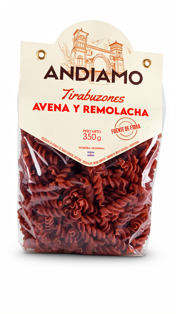 Fideo Andiamo Tirabuzones Avena y Remolacha