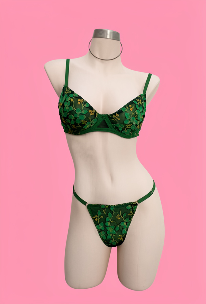 L Conjunto negro floral verde S
