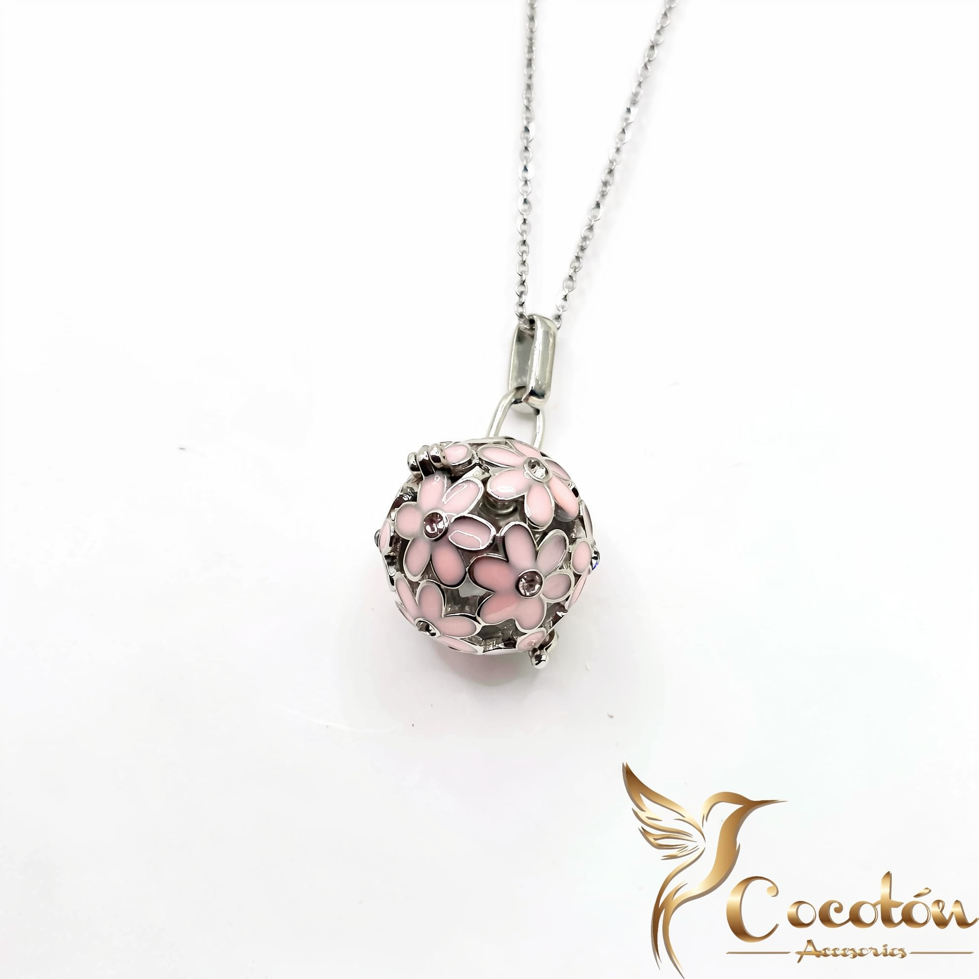 Collar colgante esfera floral rosa