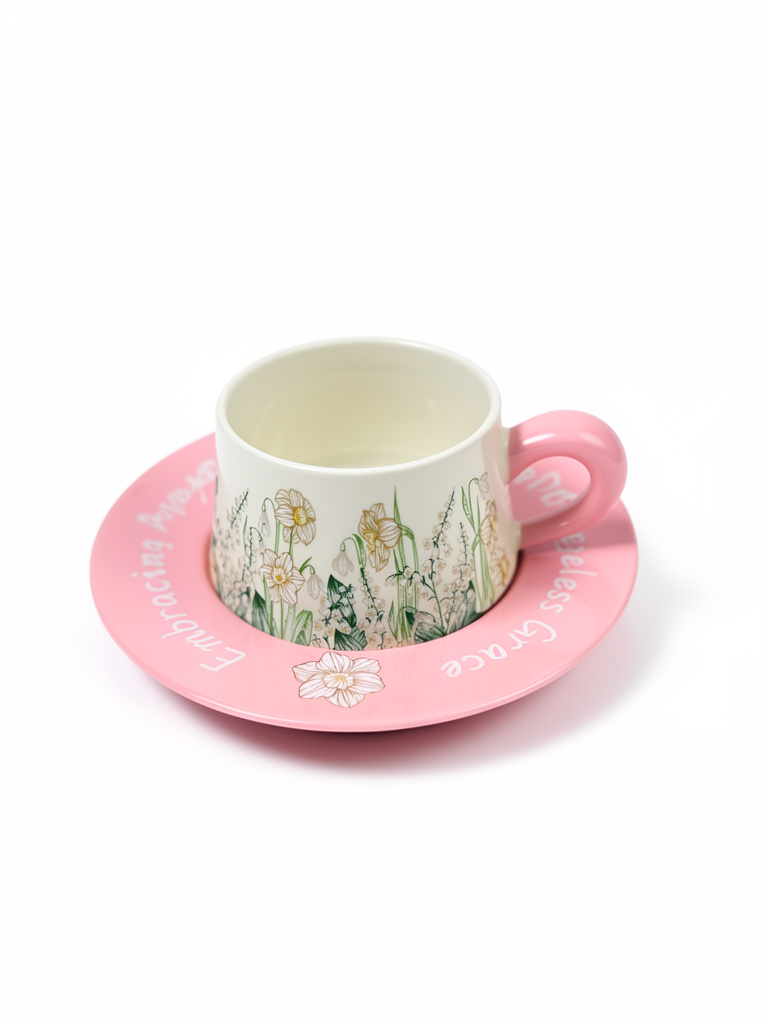 TAZA CON PLATILLO EN ROSADO