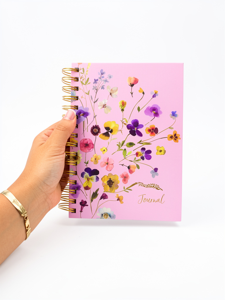 LIBRETA ROSADA FLORES UV