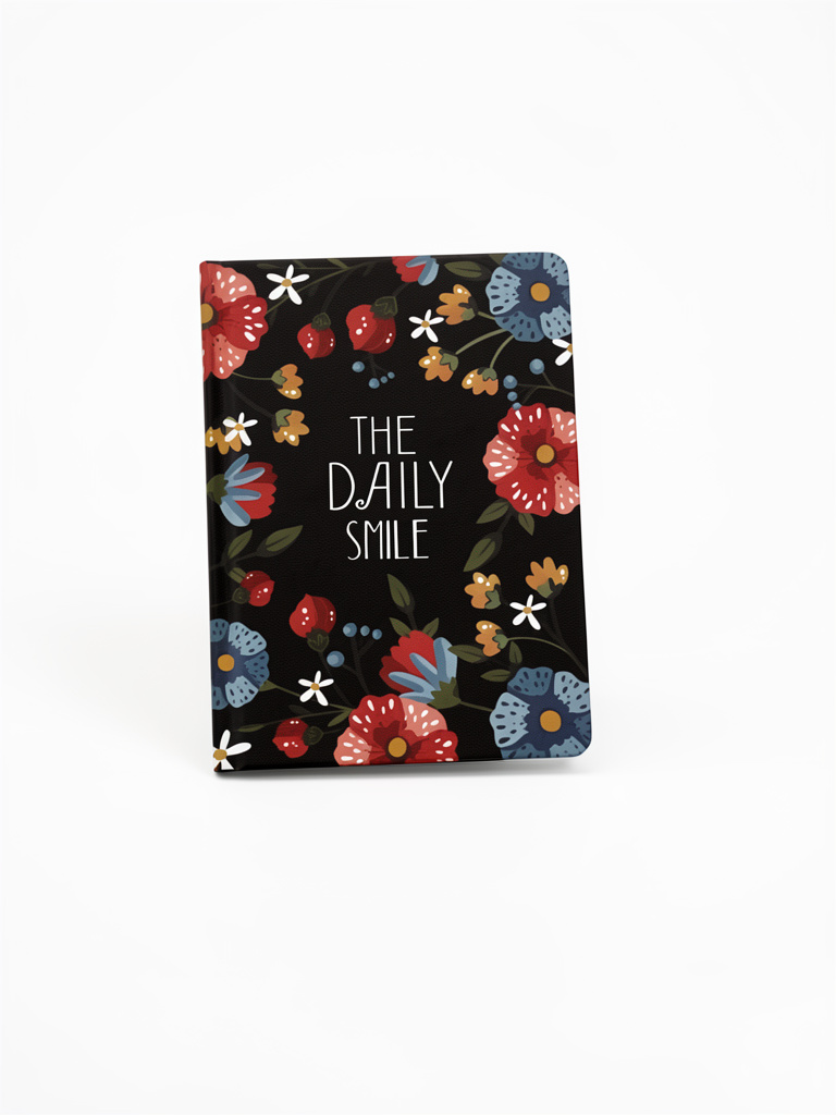 JOURNAL NEGRO CON FLORES THE DAILY SMILE