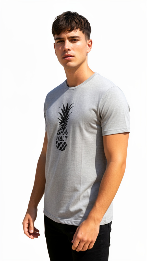 T.shirt cinza claro mescla abacaxi