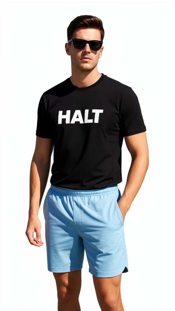 T.shirt preta Halt escrito branco