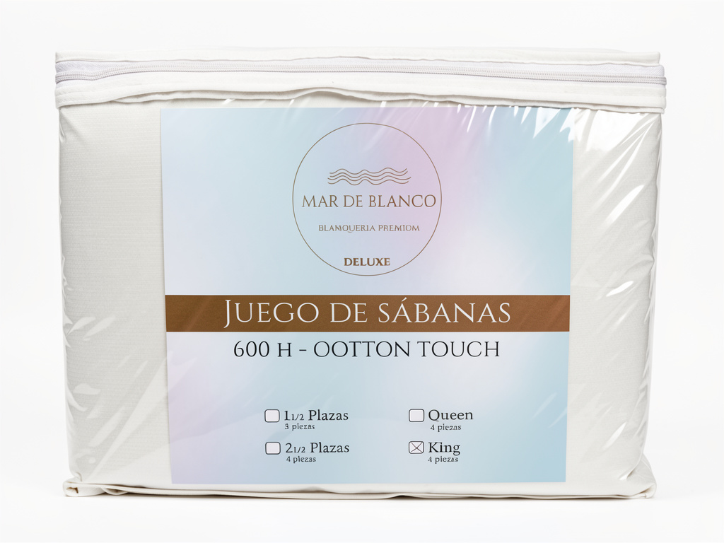 JUEGO DE SÁBANAS KING 600 HILOS “MAR DE BLANCO”