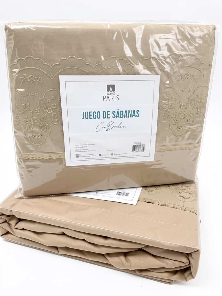 JUEGO DE SÁBANAS 2 P 1/2 180 HILOS C/ BRODERI “PARIS”