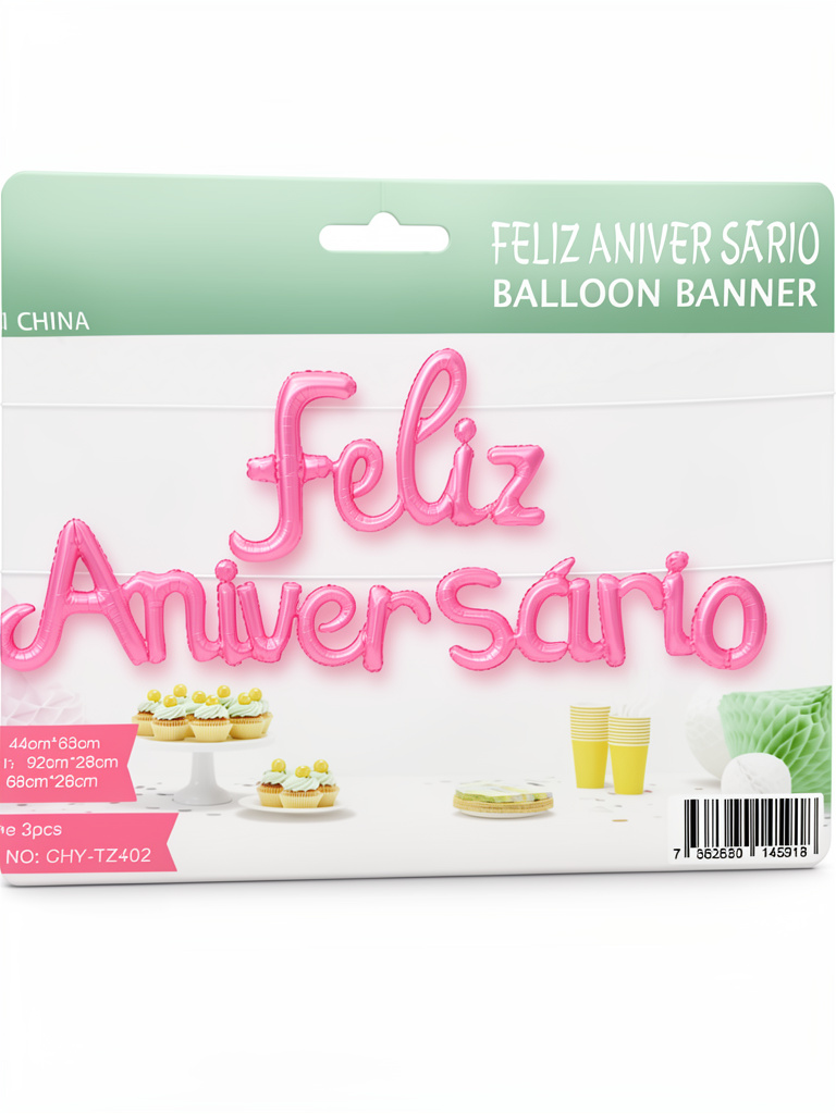 globo feliz aniversario rosa