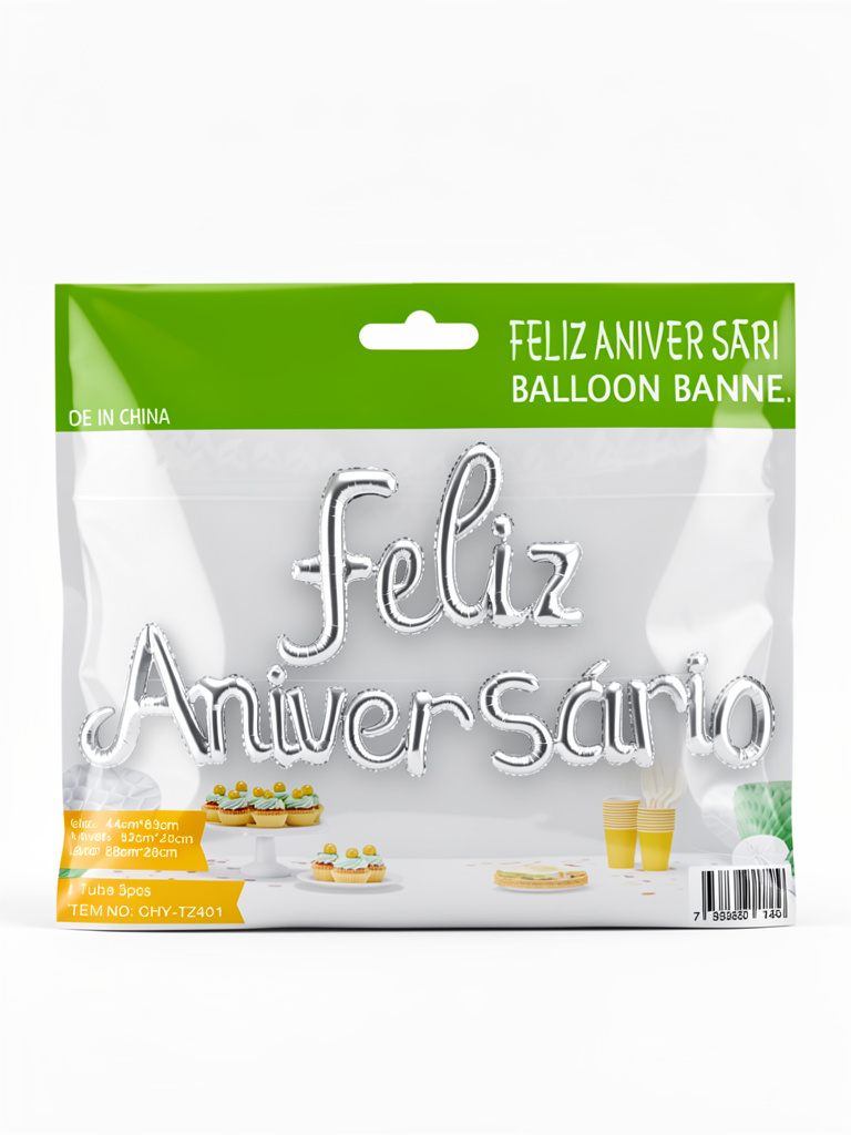 globo feliz aniversario plateado