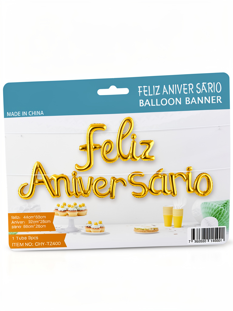 globo feliz aniversario dorado