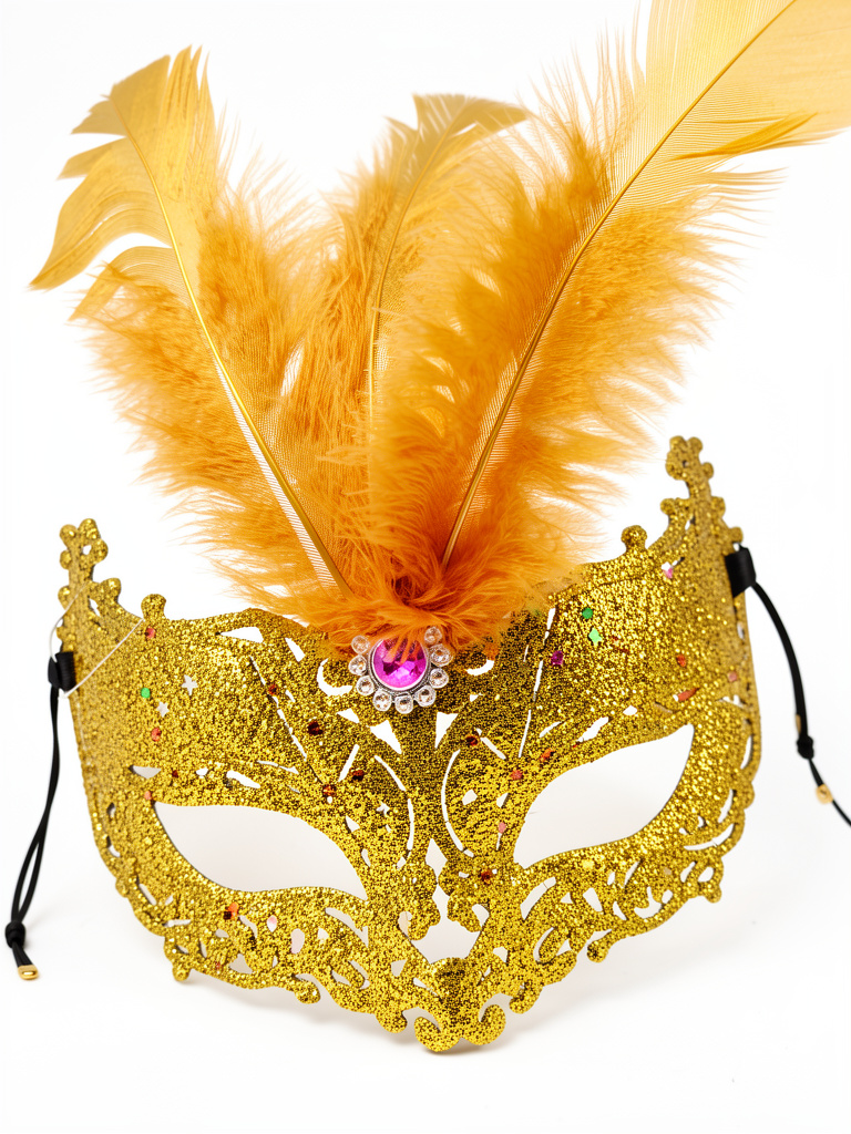 Antifaz con pluma dorado