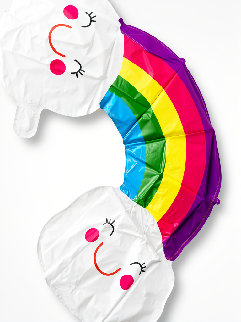 globo arcoiris y gatito silueta