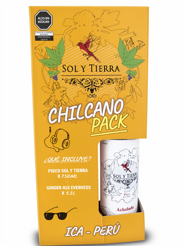 Pisco Sol y Tierra Pack Acholado 750ml + Evervess 1.5L