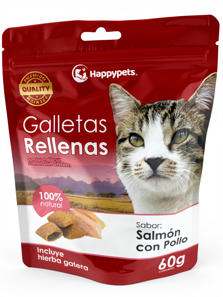 Happypets galletas rellenas salmon con pollo 60g