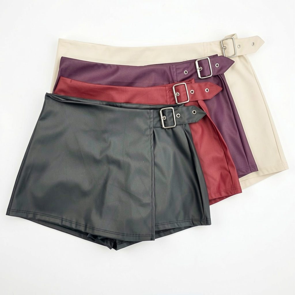 Short pollera con mini cinto un lado