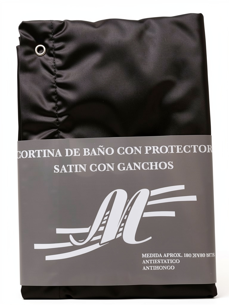 Cortina de baño negra satin con ganchos