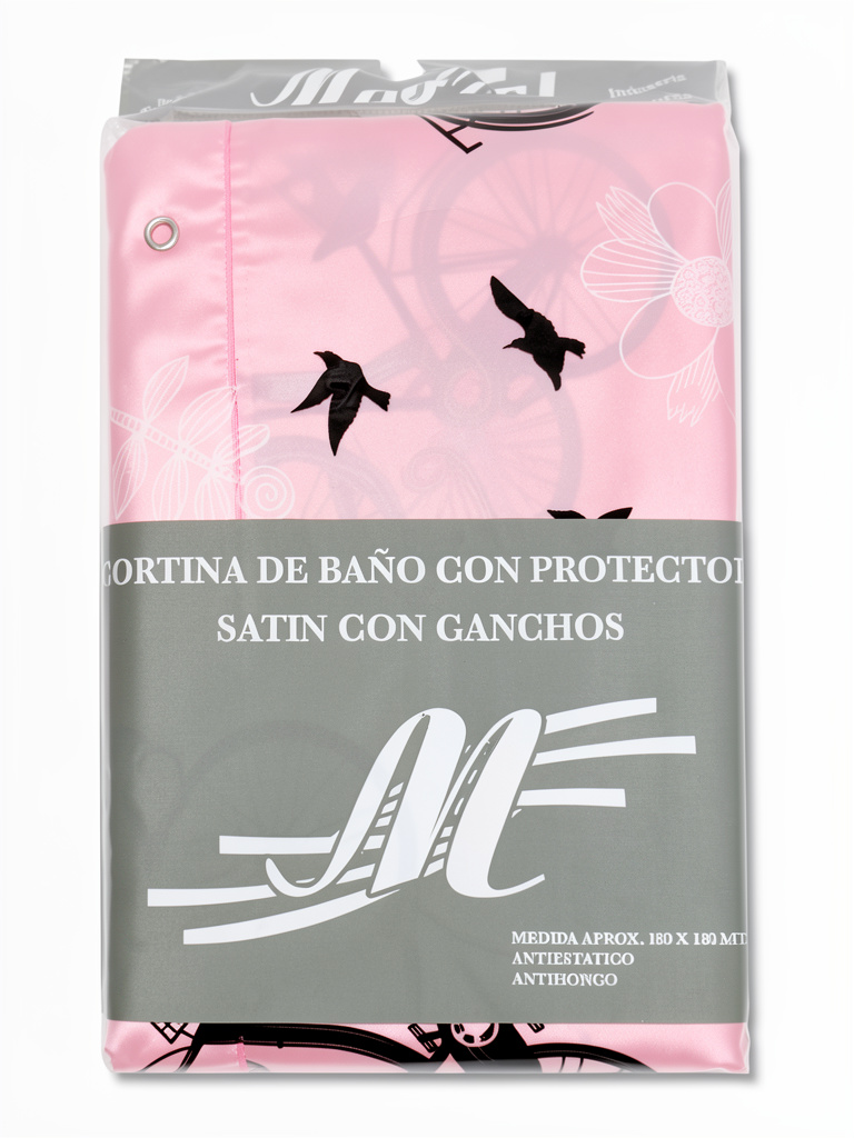 Cortina de baño rosa satín