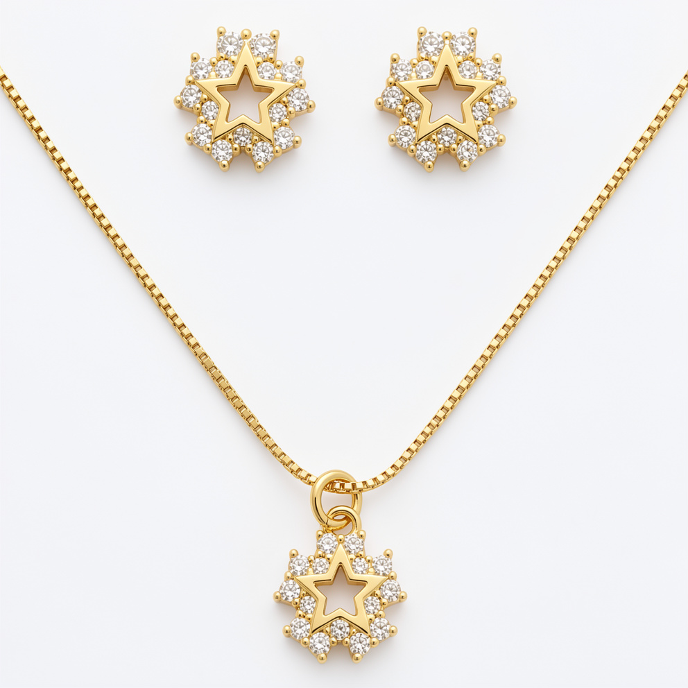 Juego dorado estrellas con zircones - 1339