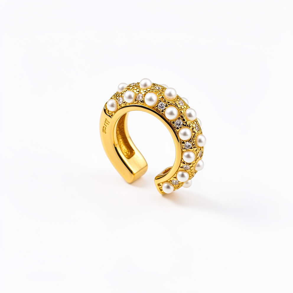Earcuff dorados perlitas y zircones - 1133