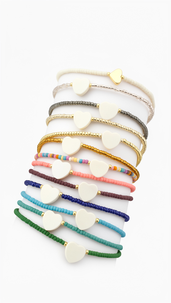Pulsera mostacilla corazón nacar - 662