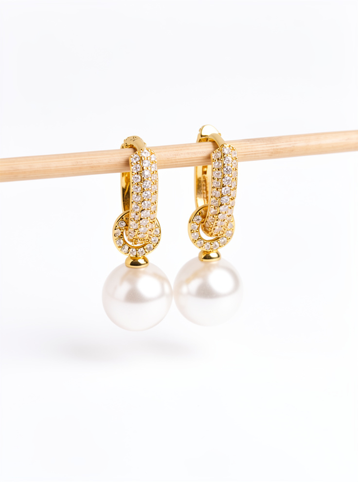 Candongas brillantes con perlita removible - 1460
