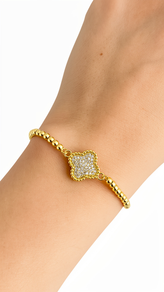 Pulsera dorada trébol con zircones - 1278