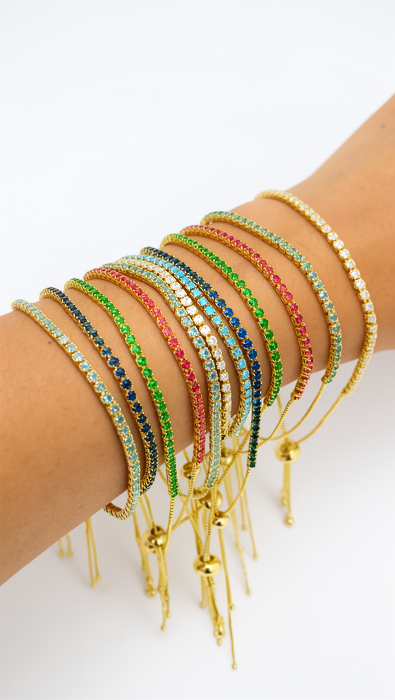 Pulsera dorada ajustable con zircones de colores - 1410