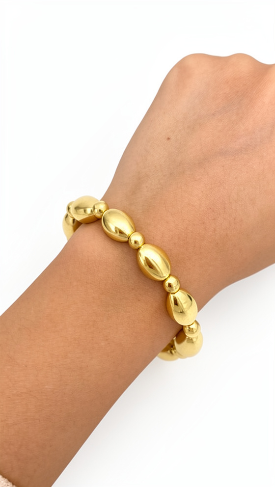 Pulsera dorado balines óvalos y círculos - 1276
