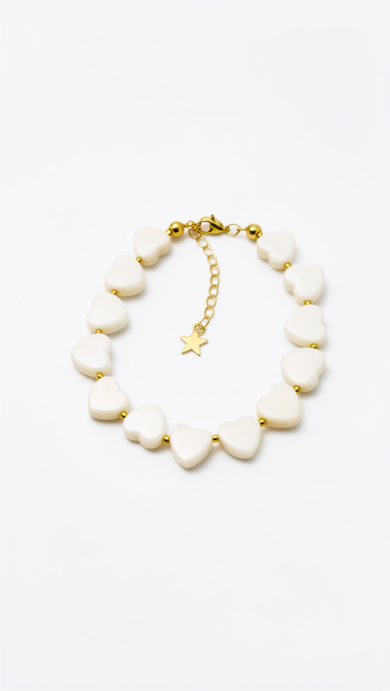 Pulsera corazones nacar y mostacilla - 822