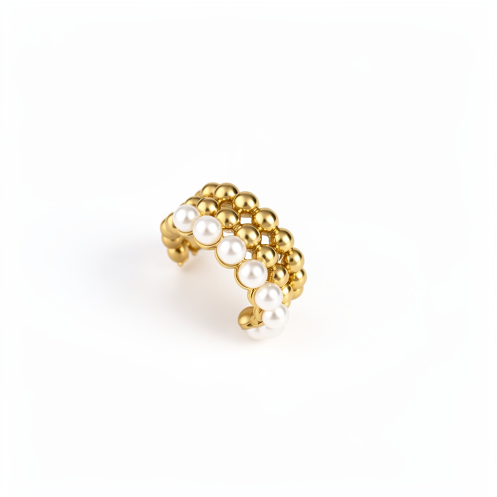 Earcuff dorado triple con perlitas - 1128