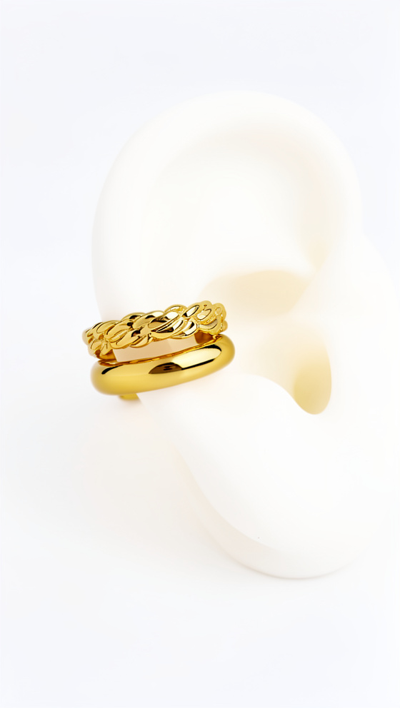 Earcuff dorado doble con labrado - 1356