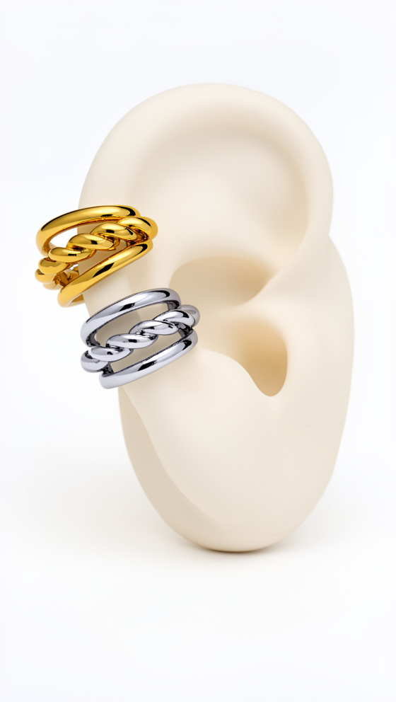 Earcuff dorado triple labrado - 785
