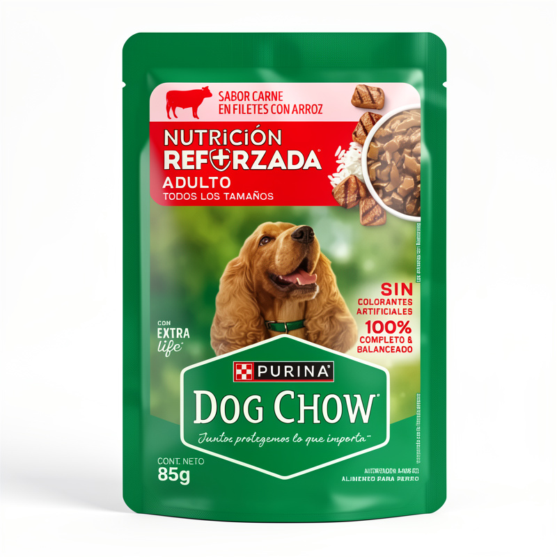 Dog Chow Adultos todos los tamaños Nutrición Reforzada Carne 85g