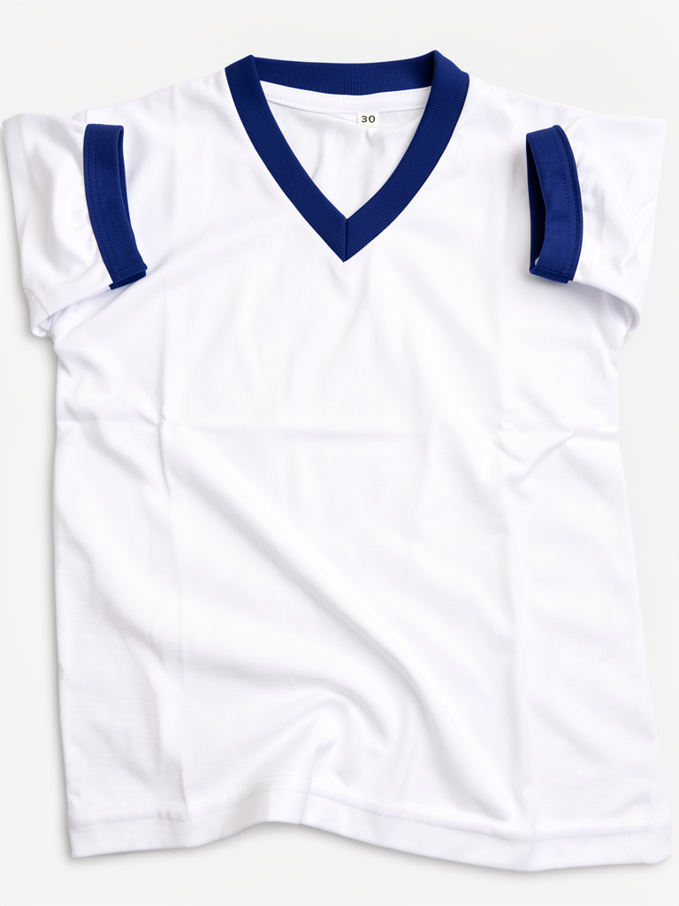 Camiseta blanca cuello V azul
