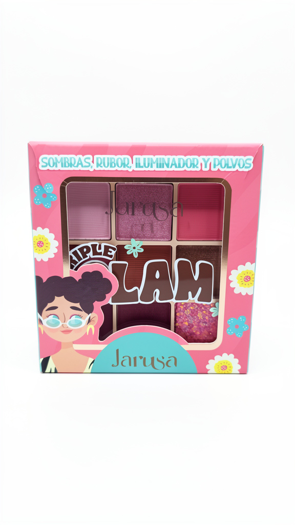 Triple glam sombras, rubor, iluminador y polvos