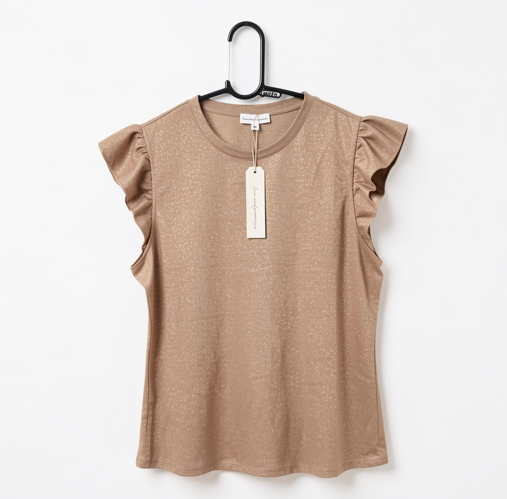Blusa cafe brillante manga tulipán