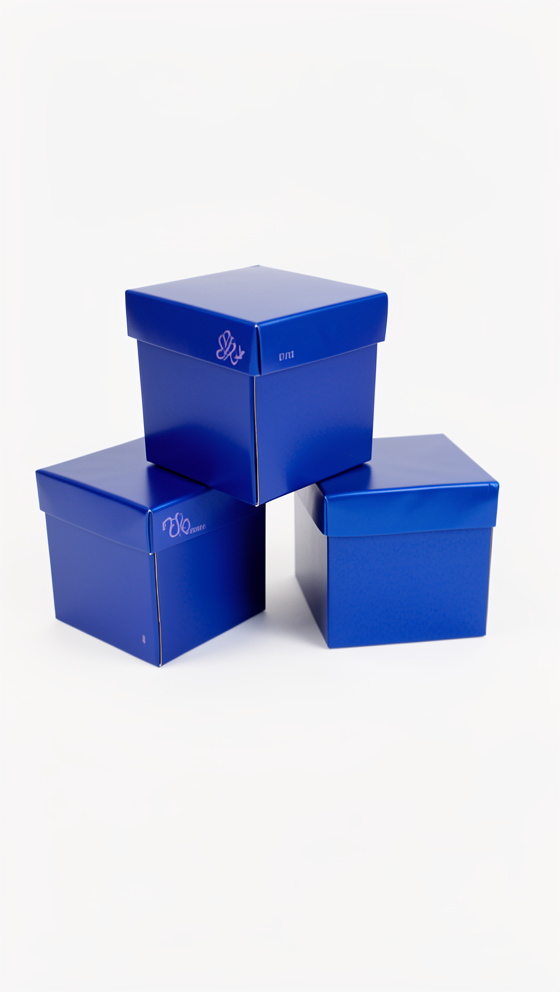 Caja carton mini azul metal.