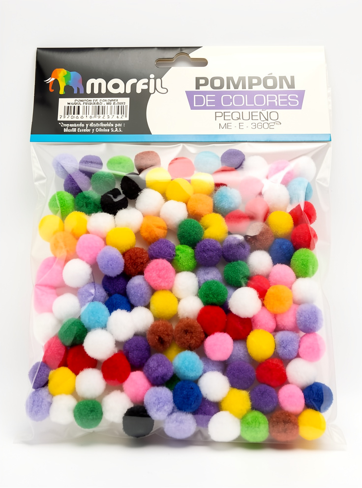 Pompon de colores pequeño paq. Marfil