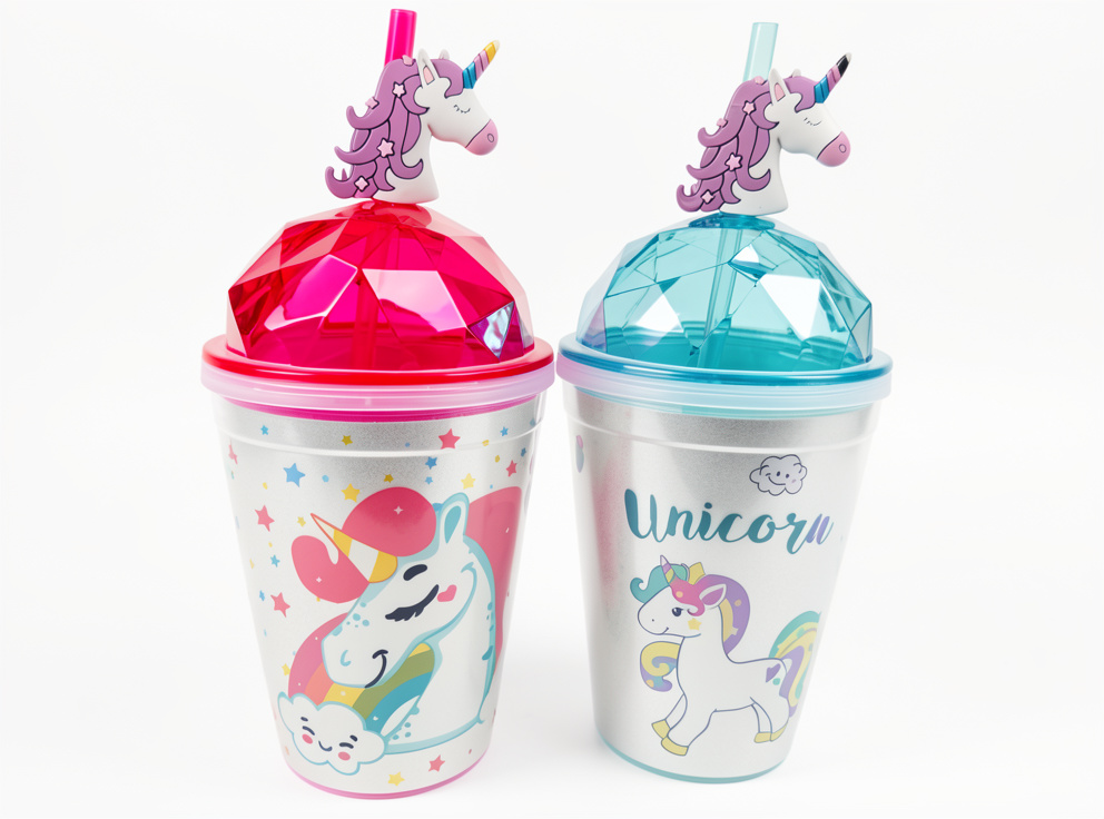 Vaso pitillo unicornio tapa transp.