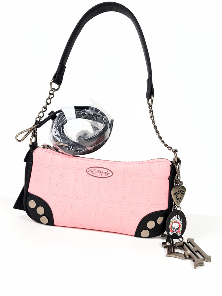 Bolsa pequeña Ed Hardy rosa con negro
