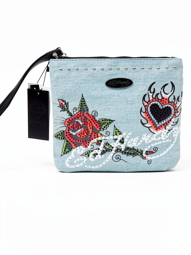 Cartera/cosmetiquera de mezclilla Ed Hardy