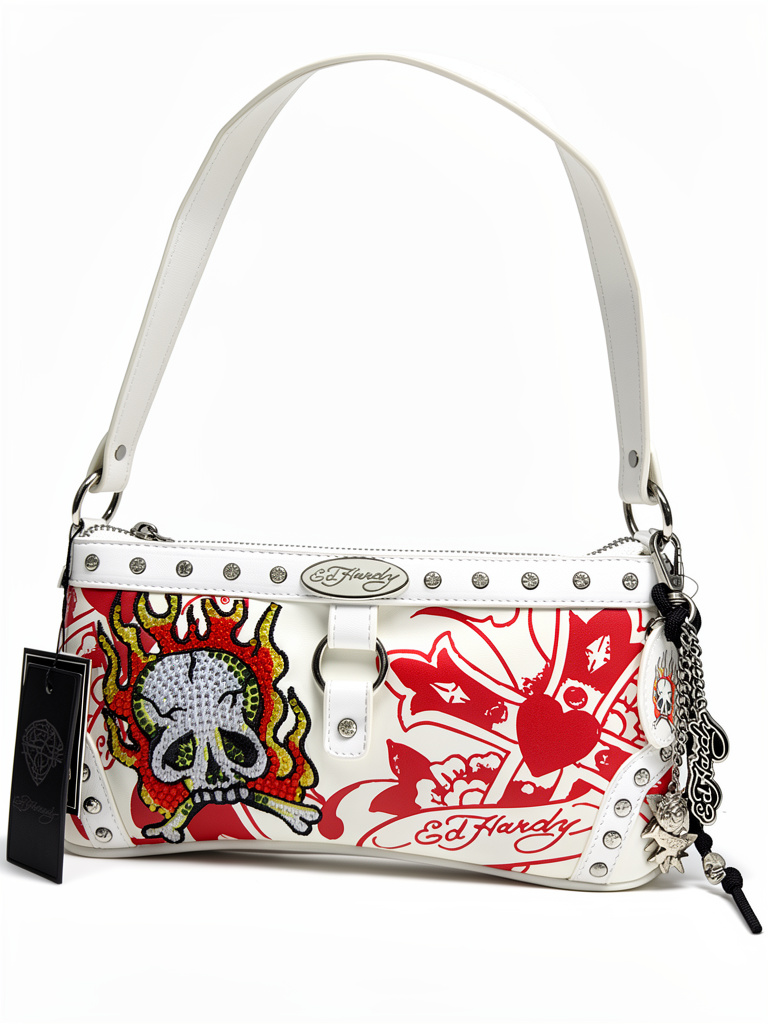 Bolsa pequeña Ed Hardy blanco con rojo