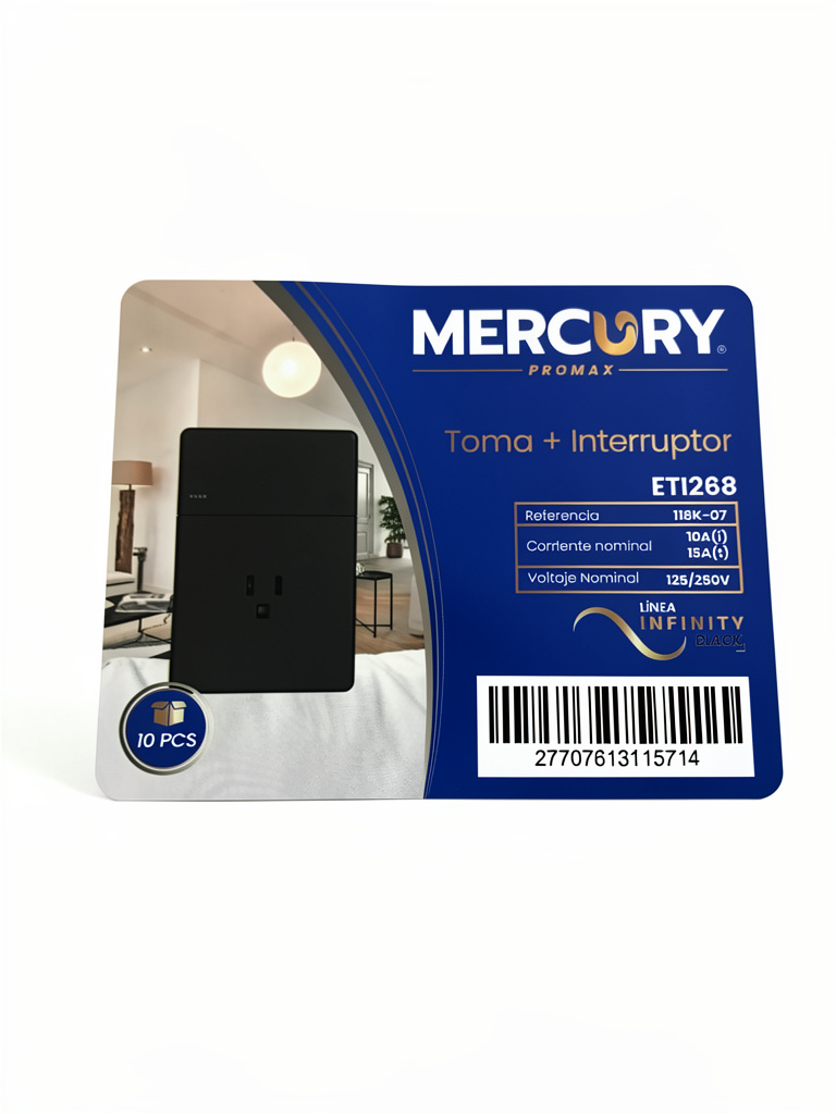 Mercury negra toma + interruptor