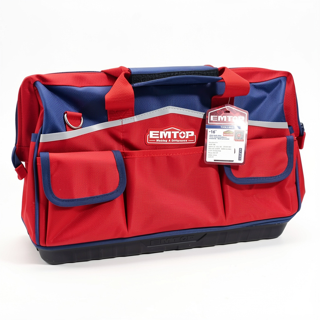 bolso de herramientas rojo y azul 16" emtop