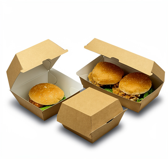 Caja Cartón Kraft 6x6 Hamburguesa